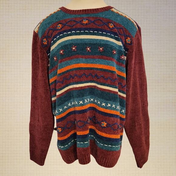 Alfred Dunner 1X Vintage Striped Floral Embroidered Sweater Cottagecore Red - Picture 1 of 5